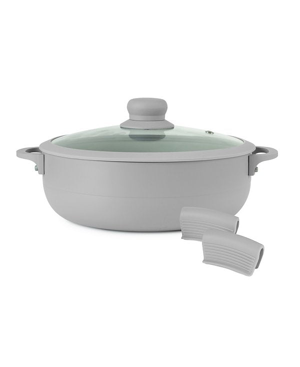 Aluminum 3.5 Qt Caldero with Silicone Rim Glass Lid and Silicone Handle Holder