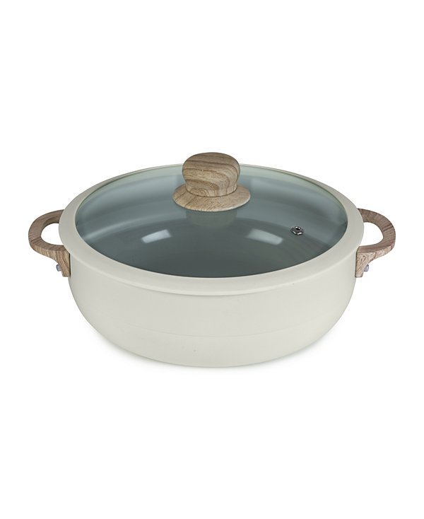 Aluminum 3.5 Qt Caldero with Silicone Rim Glass Lid and Silicone Handle Holder